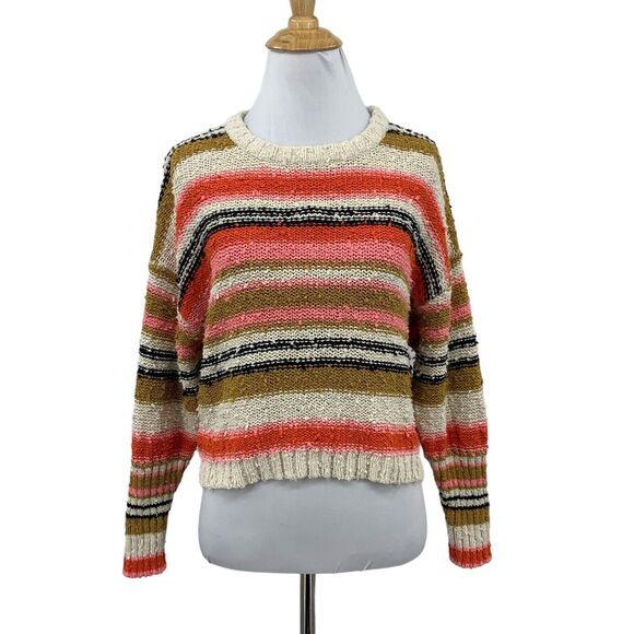 Billabong Sweater Womens XS Yarrow Pink Stripe Easy Going Textured Cropped Knit - Picture 1 of 12